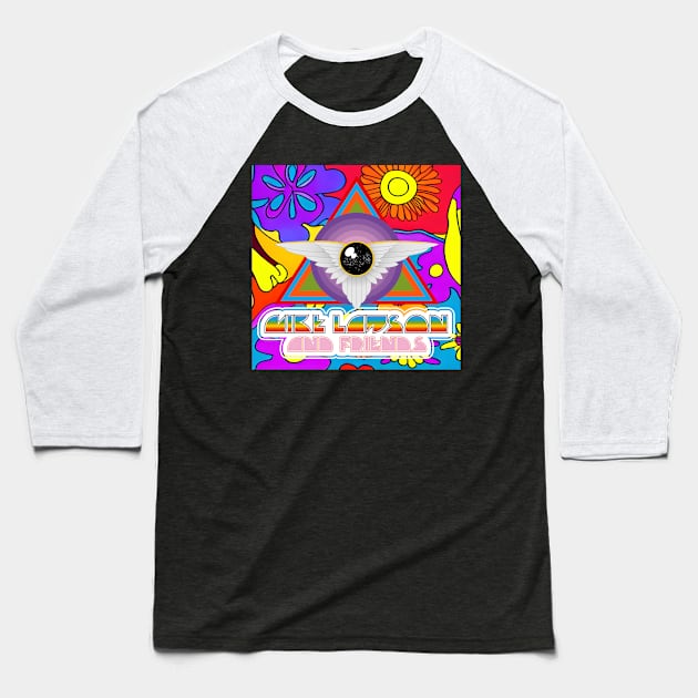 Psychedelic Flower Logo Baseball T-Shirt by Mike Lawson and Friends